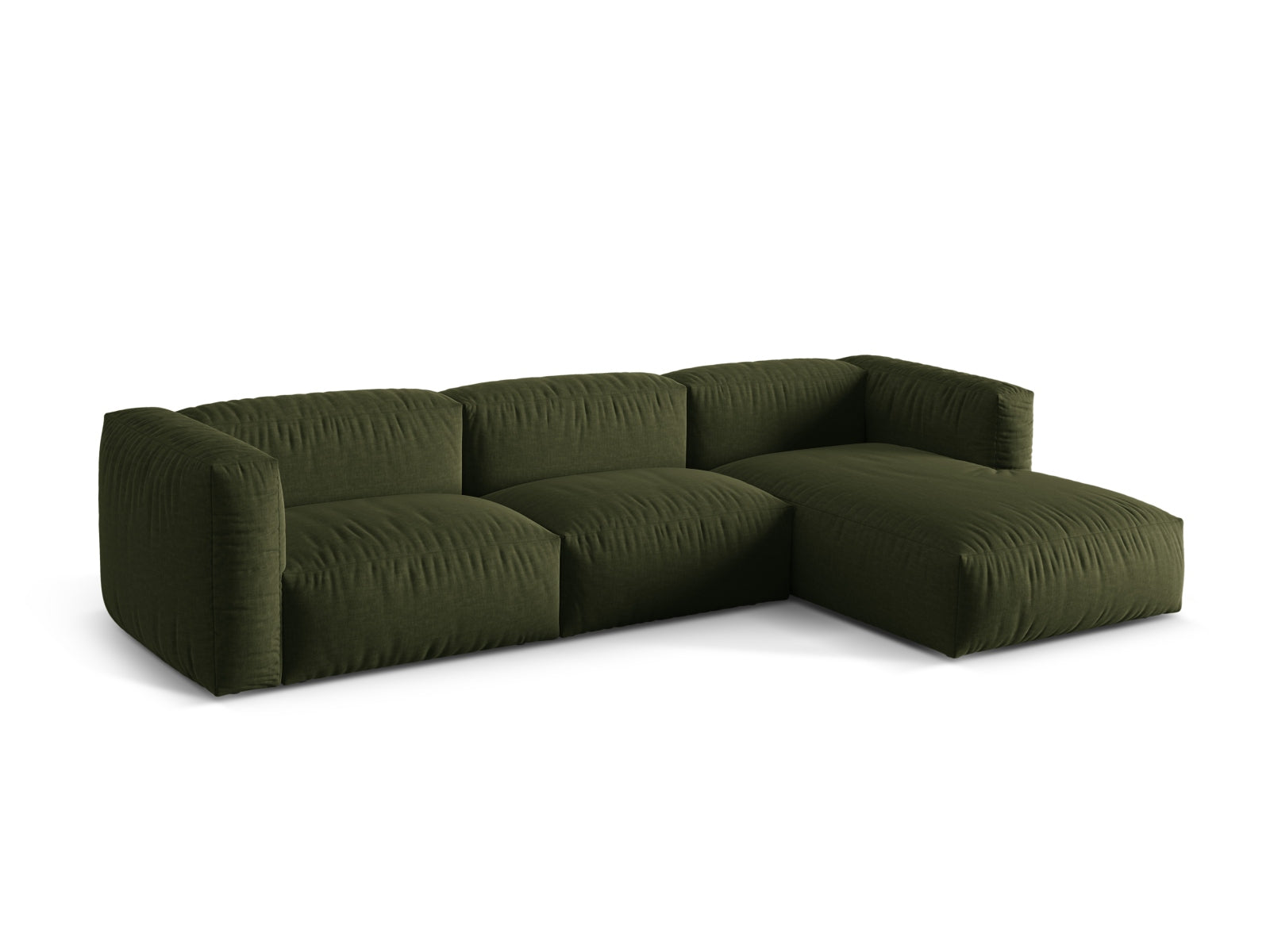Elegantes Martina Ecksofa in Grün, 3-Sitzer, modulare Bauweise, ideal für stilvolle Wohnräume, erhältlich bei KAQTU Design AG.