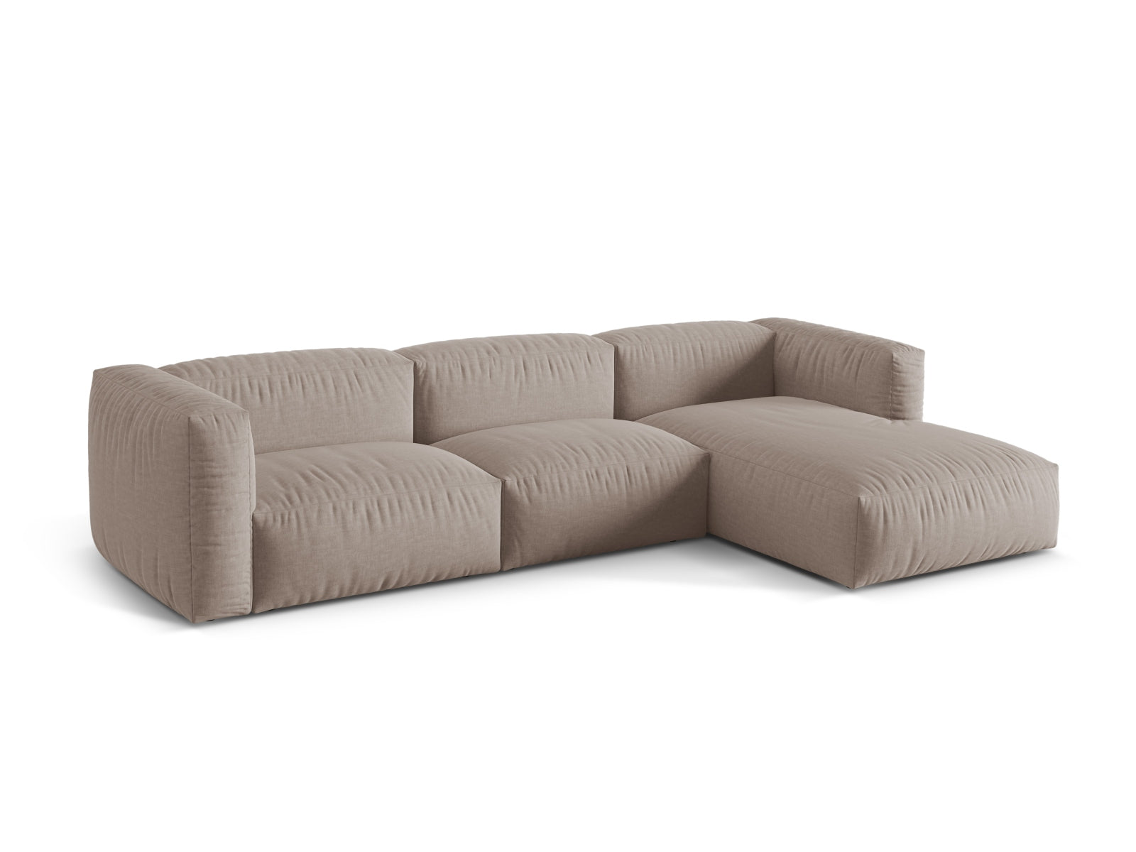 Elegantes, modulares Ecksofa in Dunkelbeige, ideal für stilvolle Wohnräume. Komfortables 3-Sitzer-Design von Micadoni.