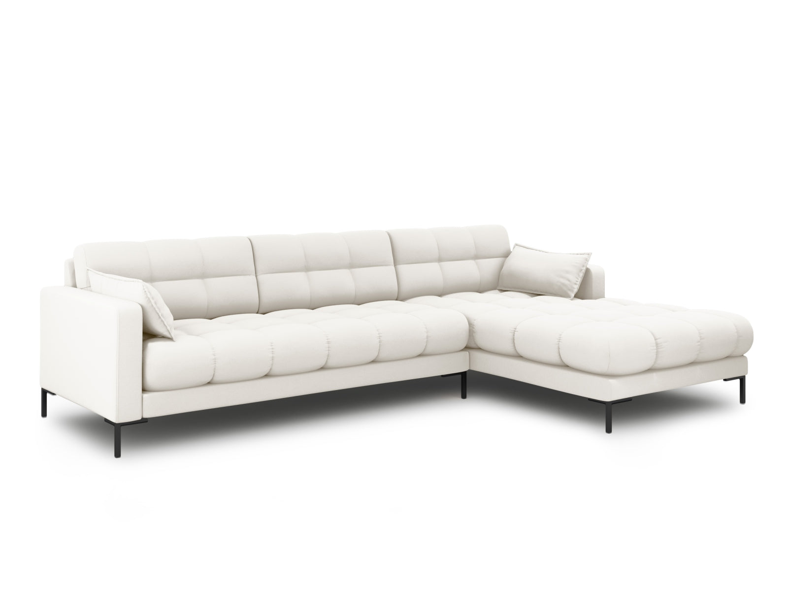 Elegantes Mamaia Ecksofa rechts, 5-Sitzer in stilvollem Light Beige und Schwarz, ideal für moderne Wohnräume.