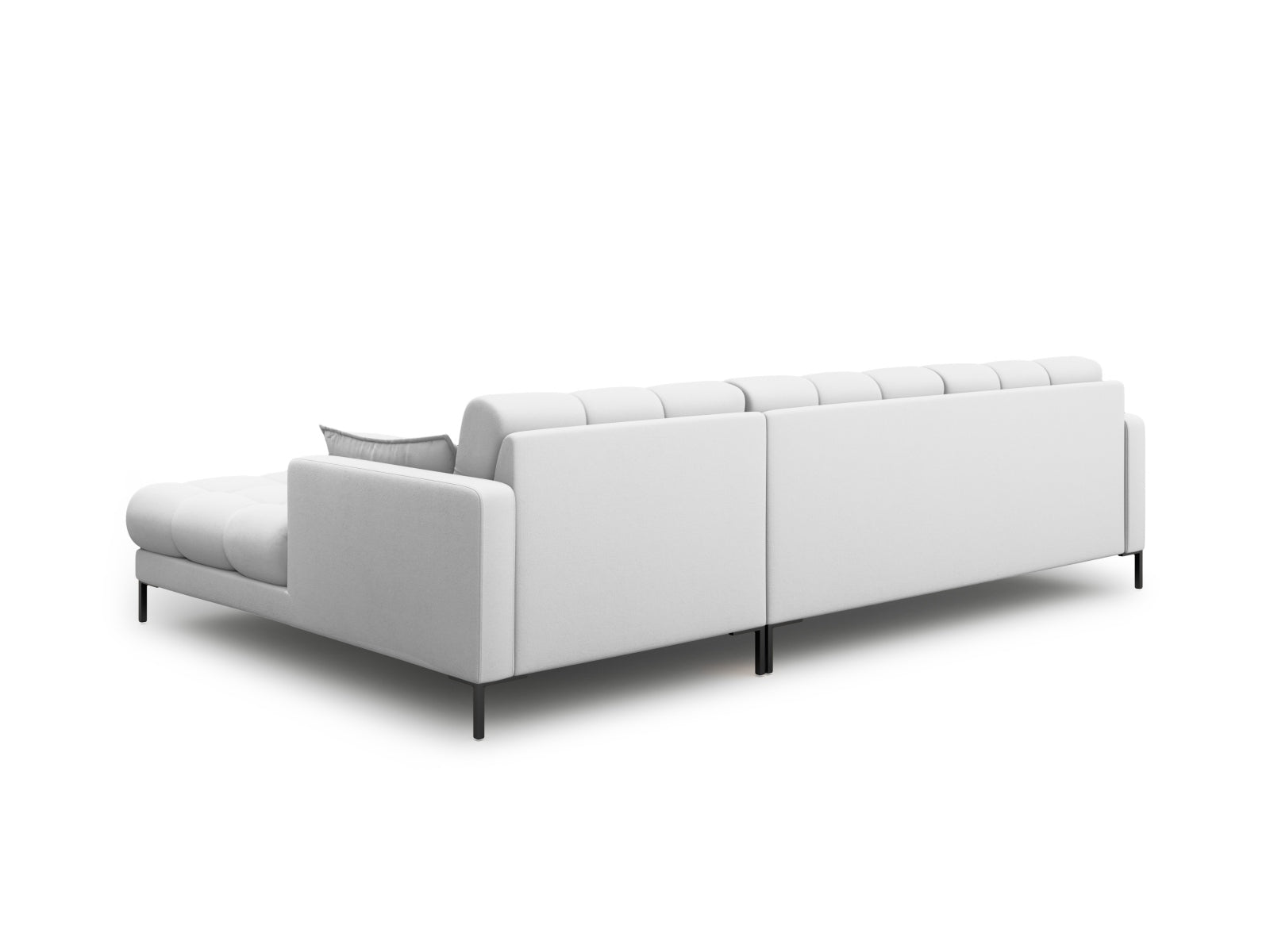 Elegantes Mamaia Ecksofa in modernem Design, kombiniert Hellgrau und Schwarz. Ideal für großzügige Wohnzimmer mit Stil.