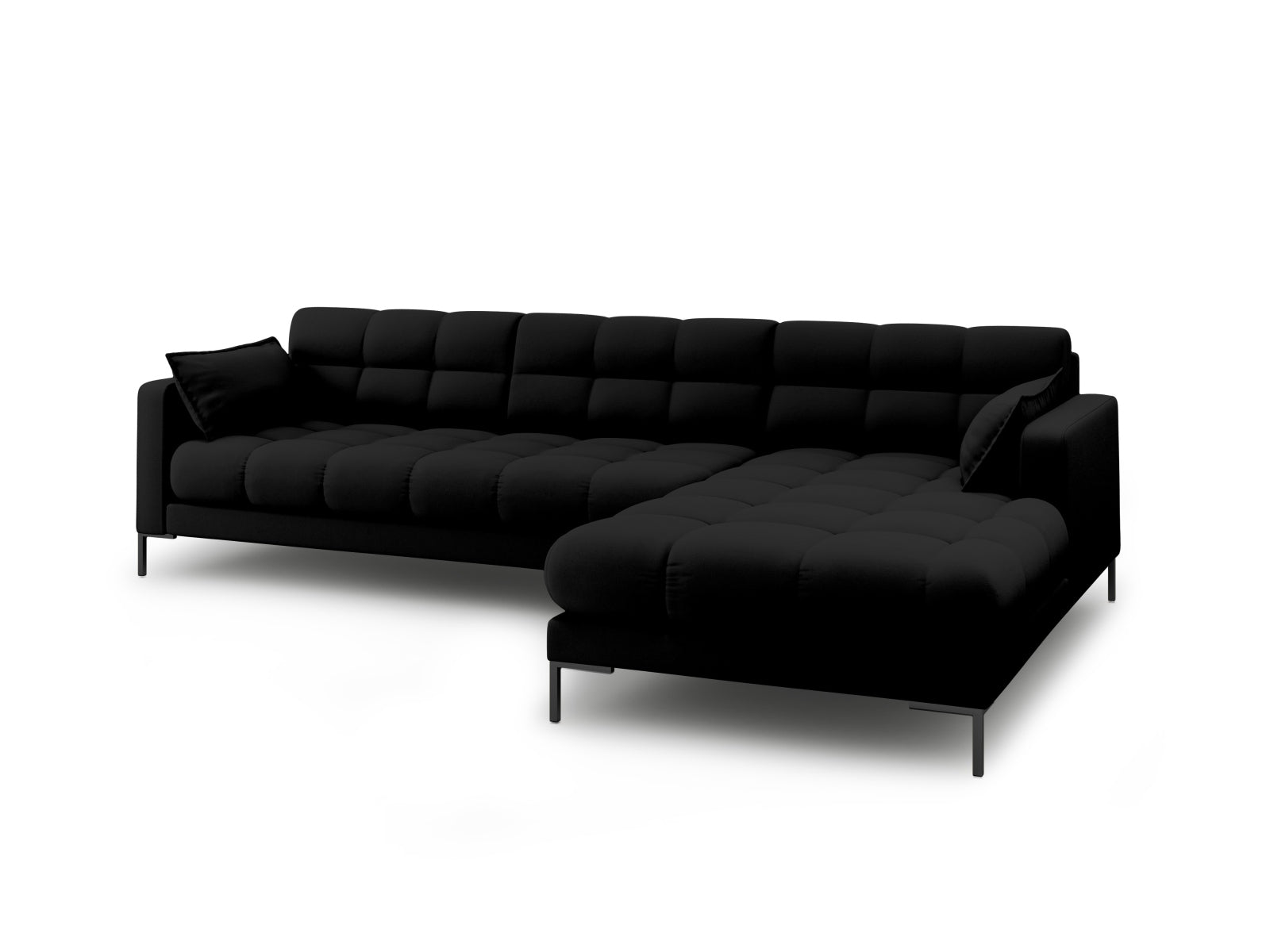Modernes Mamaia Ecksofa in Schwarz, 5-Sitzer, perfekt für gemütliche Wohnzimmer. Hochwertige Materialien und stilvolles Design von Micadoni.