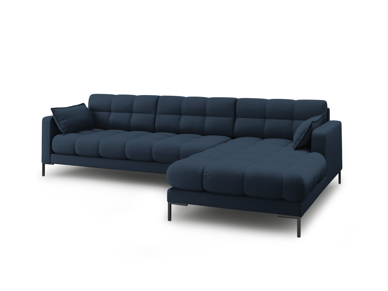 Modernes Mamaia Ecksofa in stilvollem Blau und Schwarz, 5-Sitzer, perfekt für gemütliche Wohnzimmer und entspannte Abende.