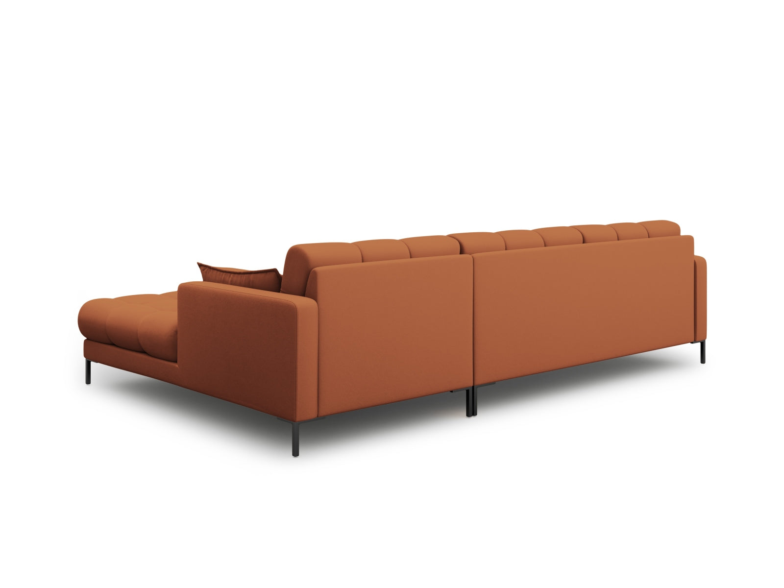Elegantes Mamaia Ecksofa rechts, 5-Sitzer in warmem Ziegelrot und Schwarz-Neve, ideal für gemütliche und moderne Wohnräume.