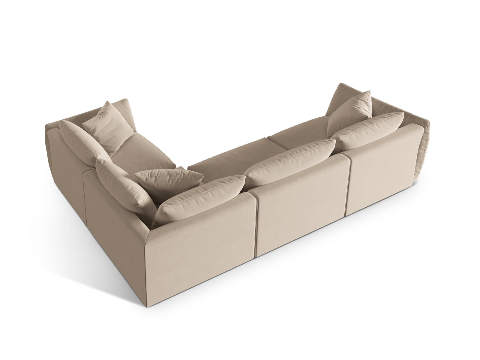 Elegantes 4-Sitzer Ecksofa Chris aus Velours in Ecru-Casino, ideal für stilvolle Wohnräume, erhältlich bei Micadoni.