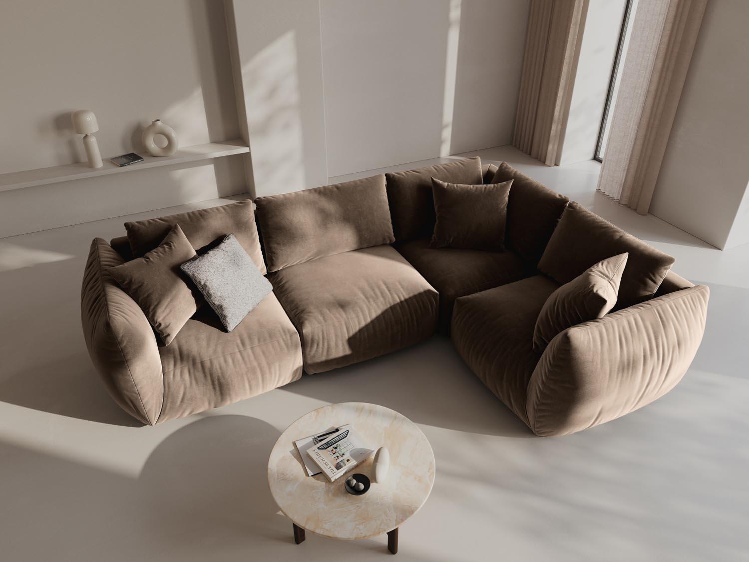 Entdecken Sie das Chris Velour Ecksofa rechts von Micadoni – ein elegantes 4-Sitzer Sofa, das modernen Stil und höchsten Komfort bietet.