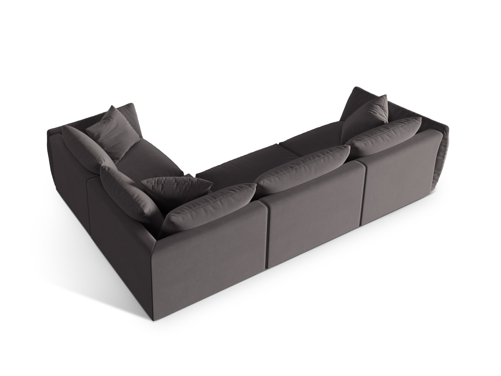 Modernes Chris Velour Ecksofa in edlem Dunkelgrau, ideal für gemütliche Abende. Geräumiges 4-Sitzer Design von Micadoni.