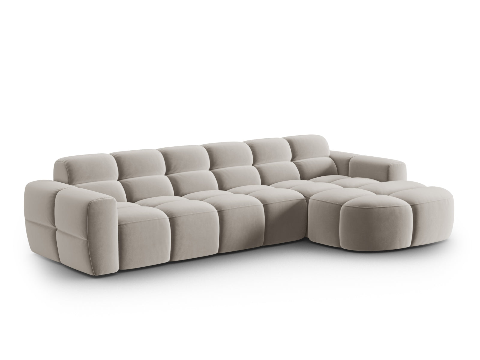 Entdecken Sie das elegante Lisa Velour Ecksofa rechts von Micadoni. Dieses 4-Sitzer Sofa bietet perfekten Komfort und stilvolles Design für Ihr Zuhause.