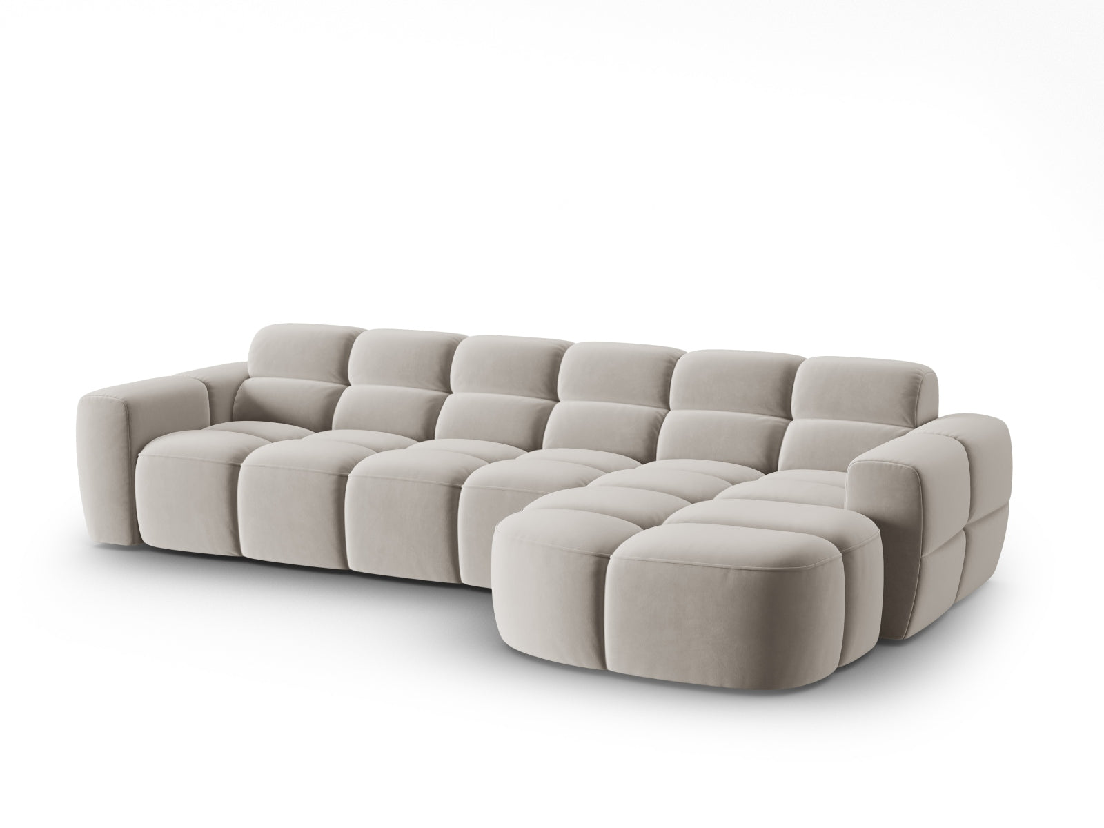 Erleben Sie das stilvolle Lisa Velour Ecksofa rechts von Micadoni. Dieses 4-Sitzer Sofa vereint Komfort und modernes Design für Ihr Wohnzimmer.