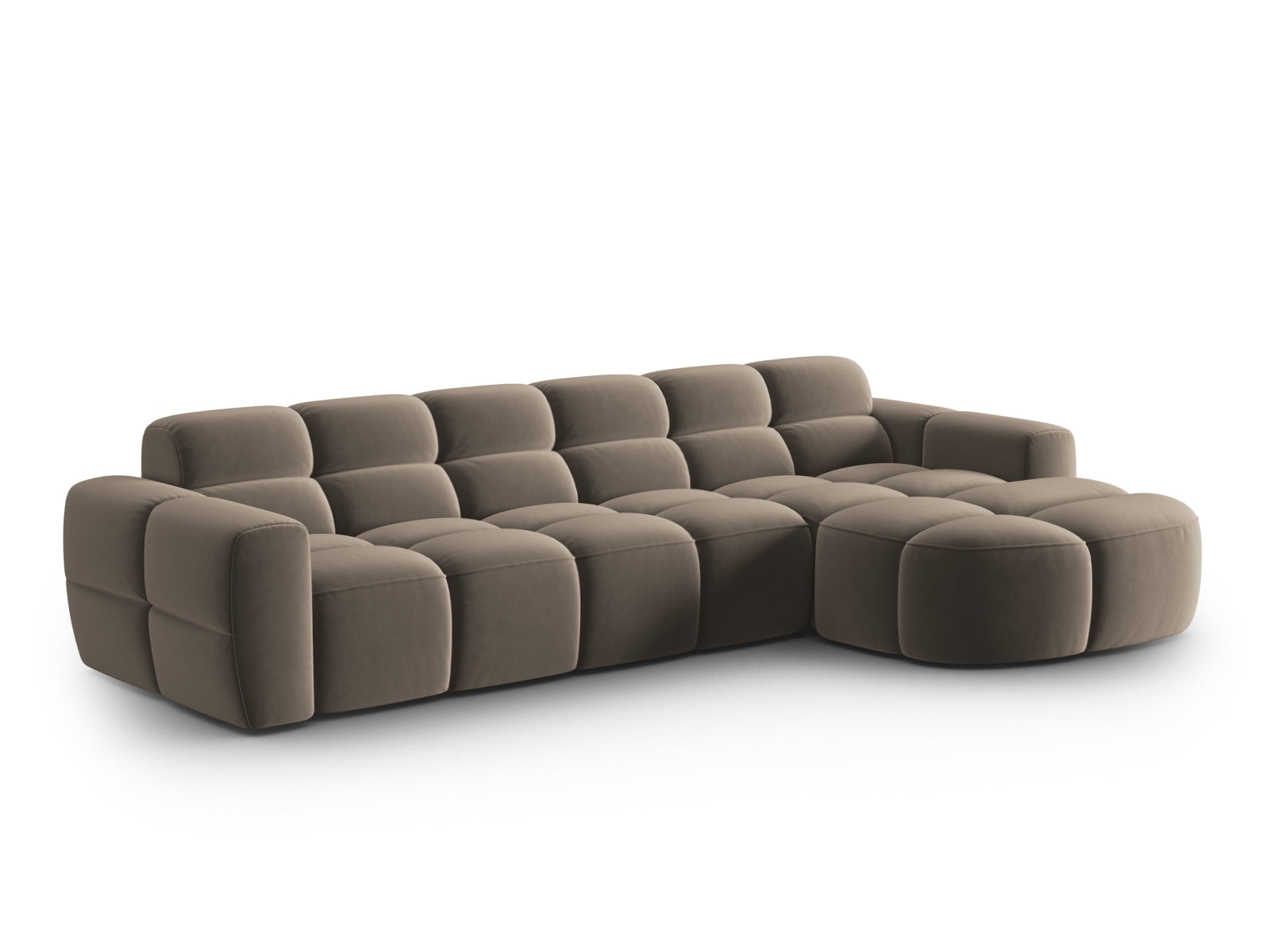Entdecken Sie das elegante Lisa Velour Ecksofa rechts von Micadoni. Dieses 4-Sitzer Sofa bietet perfekten Komfort und zeitgemässes Design für Ihr Zuhause.