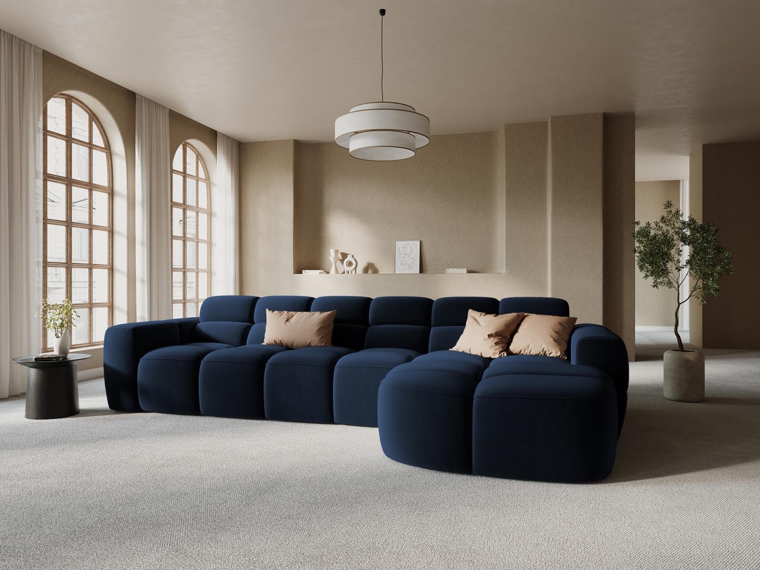 Erleben Sie das stilvolle Lisa Velour Ecksofa rechts von Micadoni. Dieses 4-Sitzer Sofa vereint modernen Komfort und elegantes Design für Ihr Wohnzimmer.