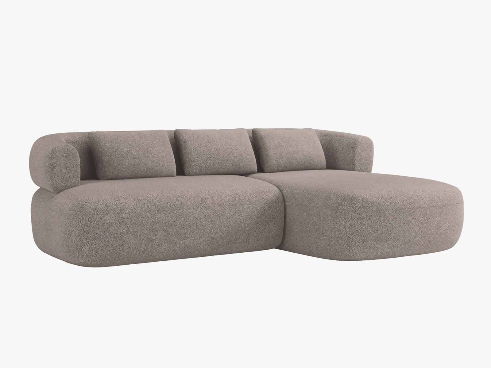 Stylisches Jenny Ecksofa rechts, 5-Sitzer in hellem Braun, ideal für moderne Wohnräume. Hochwertige Verarbeitung von Micadoni.