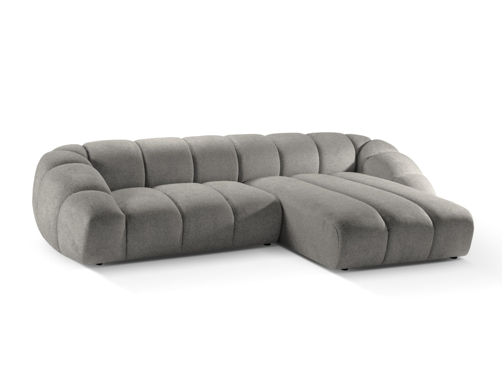 Modernes Diana Ecksofa rechts, 4-Sitzer in zartem Hellgrau, vereint Funktionalität und ästhetisches Design für Ihr Zuhause.