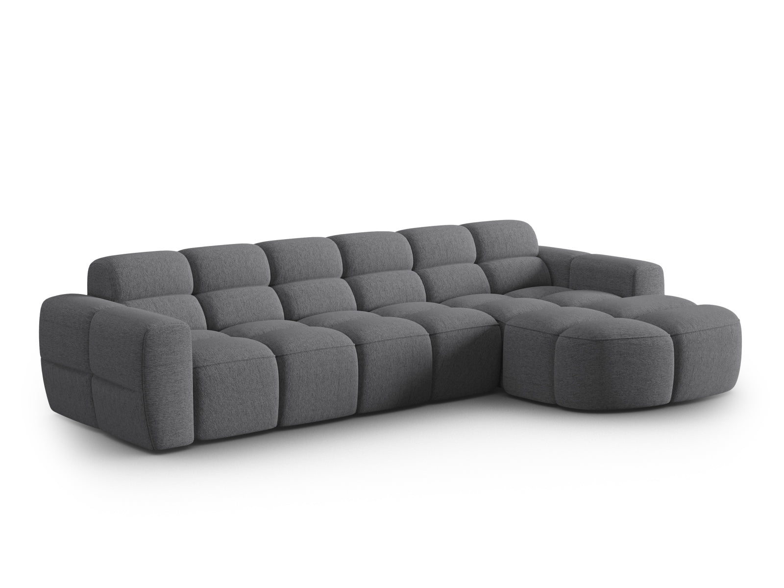 Erleben Sie das stilvolle Lisa Ecksofa rechts 4 Sitzer von Micadoni. Mit edlem Velours und zeitgemässem Design wird Ihr Wohnraum zum Highlight.
