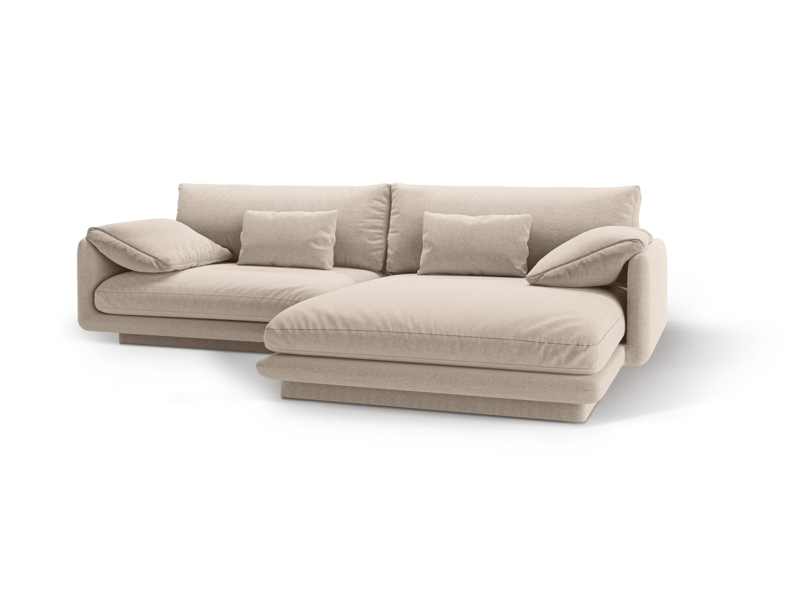 Entdecken Sie das Torino Ecksofa rechts von Micadoni – elegantes Velours, grosszügiger 4-Sitzer für ultimativen Komfort und zeitgemässes Interieur.