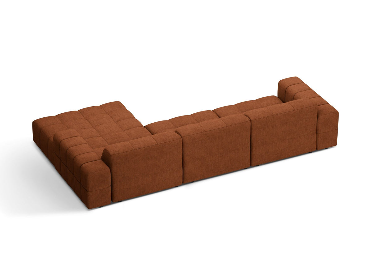 Ecksofa Jennifer von Micadoni in leichtem Beige, L-Form mit rechter Ausrichtung, Bluvel-Stoff und schwarzen Kunststoffbeinen.