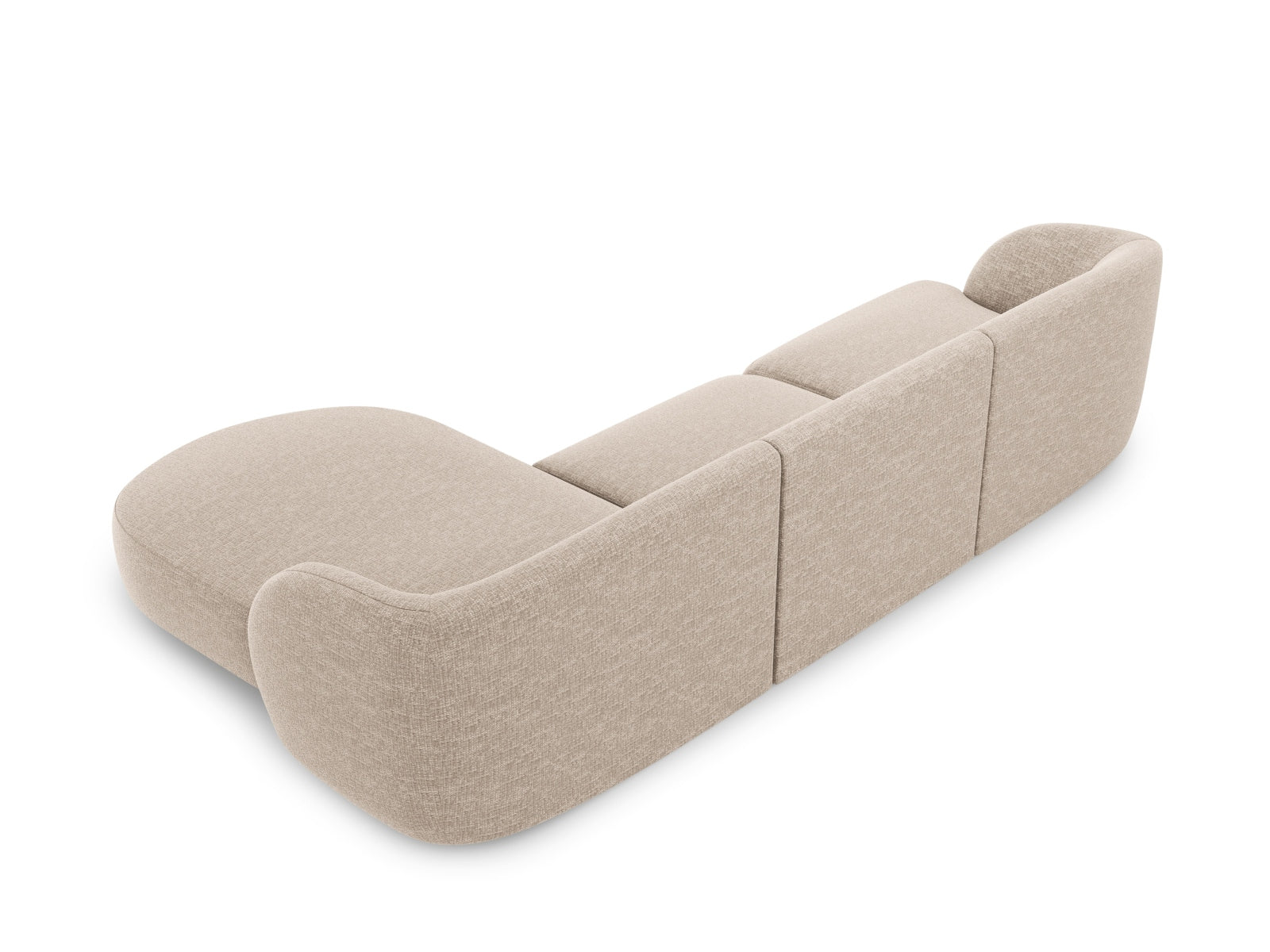 Beige Miley Ecksofa rechts, 4-Sitzer, modernes L-Sofa von Micadoni, perfekt für stilvolle Wohnzimmer, bietet Komfort und Eleganz.