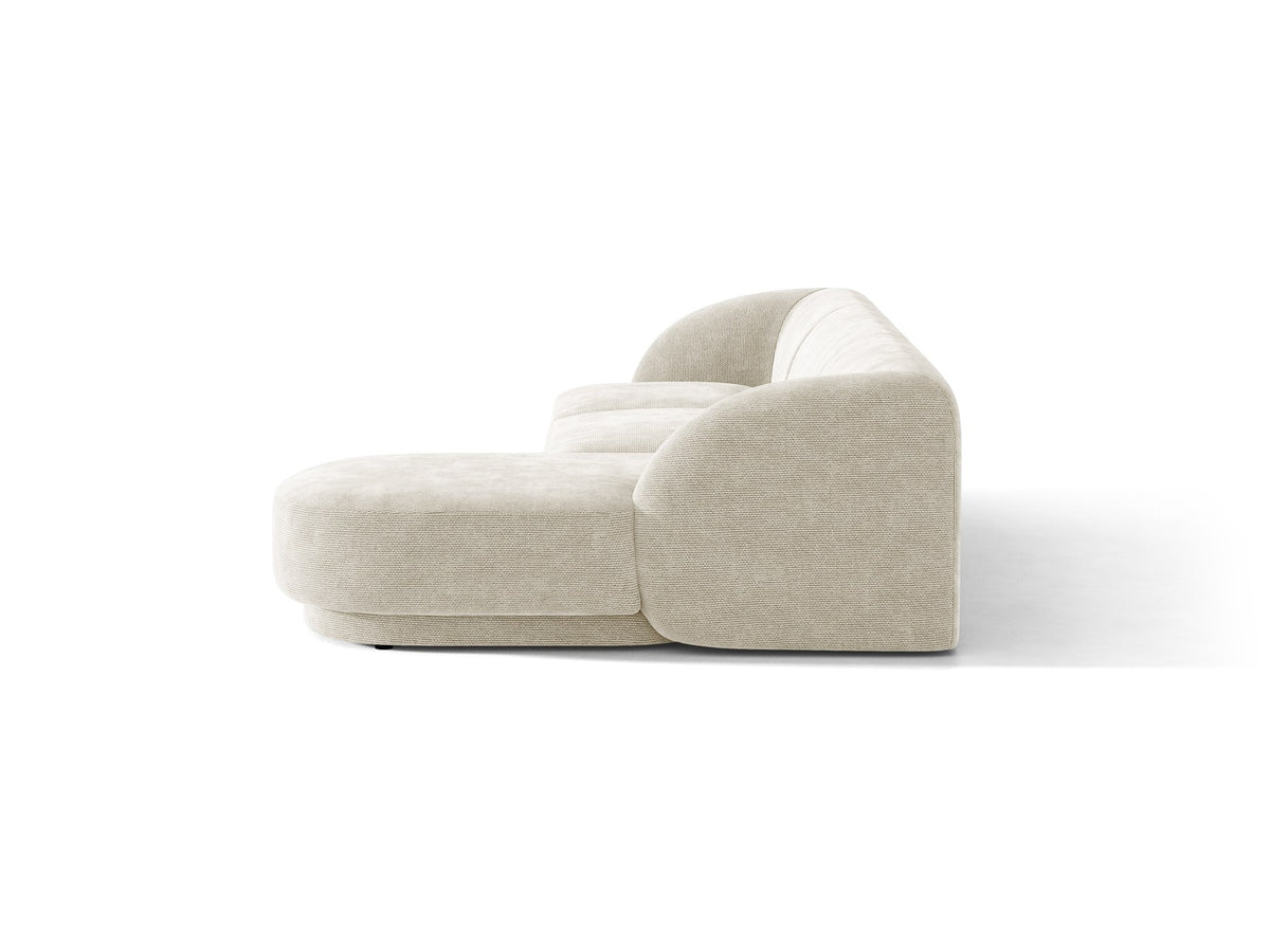 Dunkelbeiges L-Sofa Miley von Micadoni mit Bluvel-Stoffbezug, schwarzen Kunststoffbeinen und modularer Bauweise, rechts ausgerichtet.