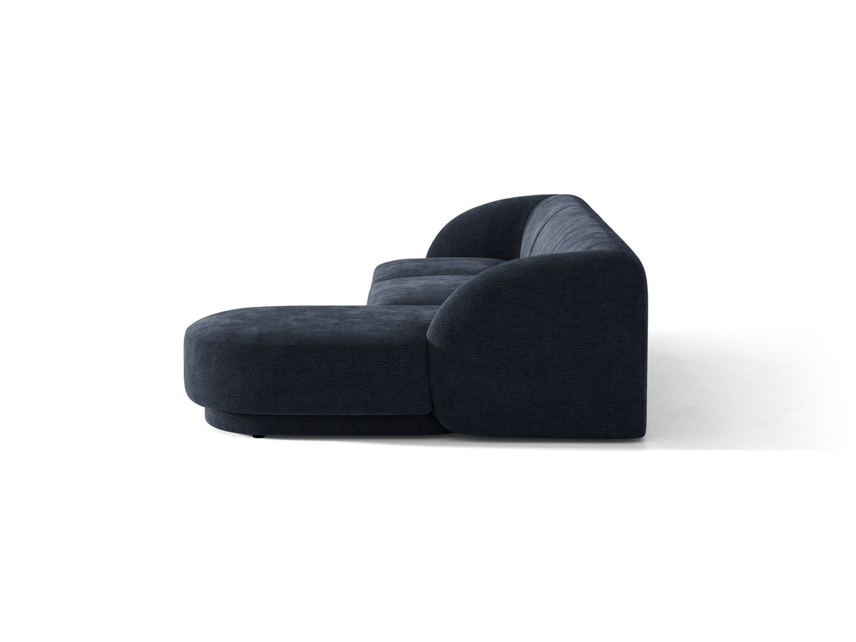 Dunkelbeiges L-Sofa Miley von Micadoni mit Bluvel-Stoffbezug, schwarzen Kunststoffbeinen und modularer Bauweise, rechts ausgerichtet.