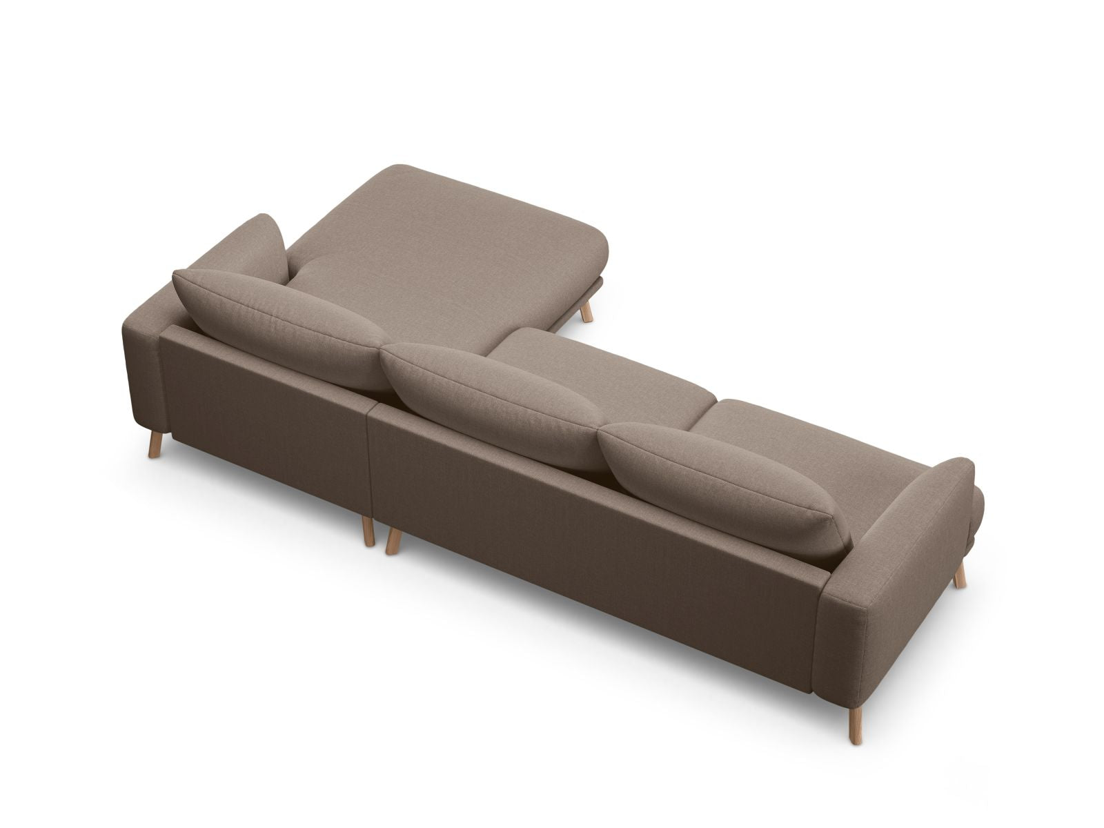 Modernes 4-Sitzer Ecksofa rechts Naomi in stilvollem Cappuccino, perfekt für entspannte Stunden und stilvolle Einrichtung.