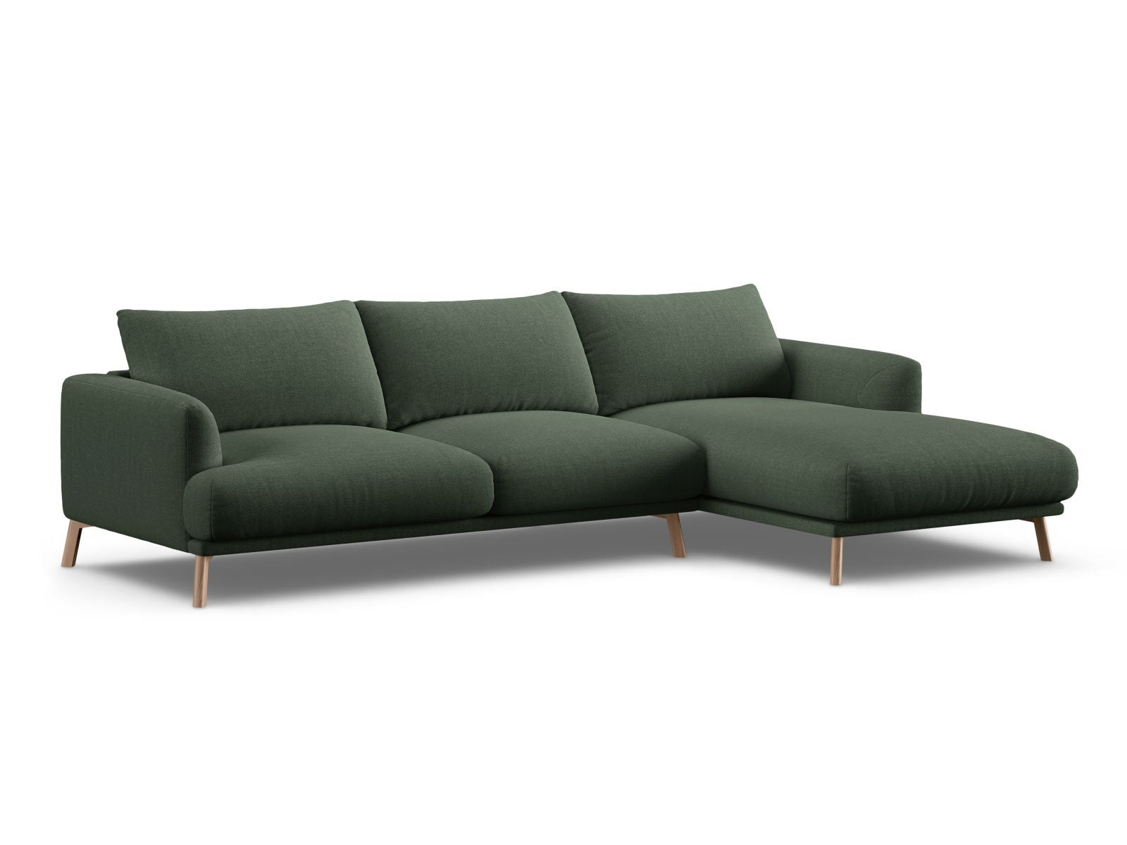 Modernes 4-Sitzer Ecksofa rechts Naomi in edlem Moss Green-Liberty, perfekt für gemütliche Abende und stilvolle Einrichtung.