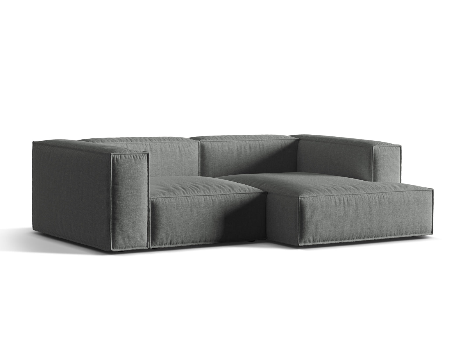 Elegantes 3-Sitzer Ecksofa rechts Nuria in stilvollem Grau, ideal für moderne Wohnräume und gemütliche Abende.