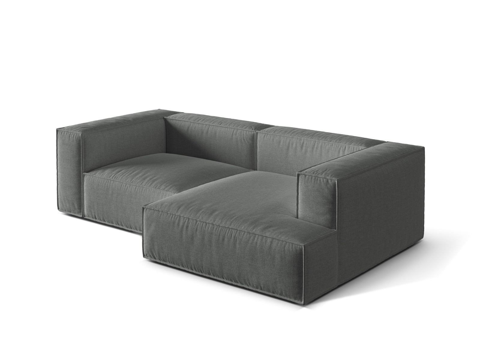 Elegantes 3-Sitzer Ecksofa rechts Nuria in zeitlosem Grau, ideal für gemütliche Abende und stilvolle Wohnräume.
