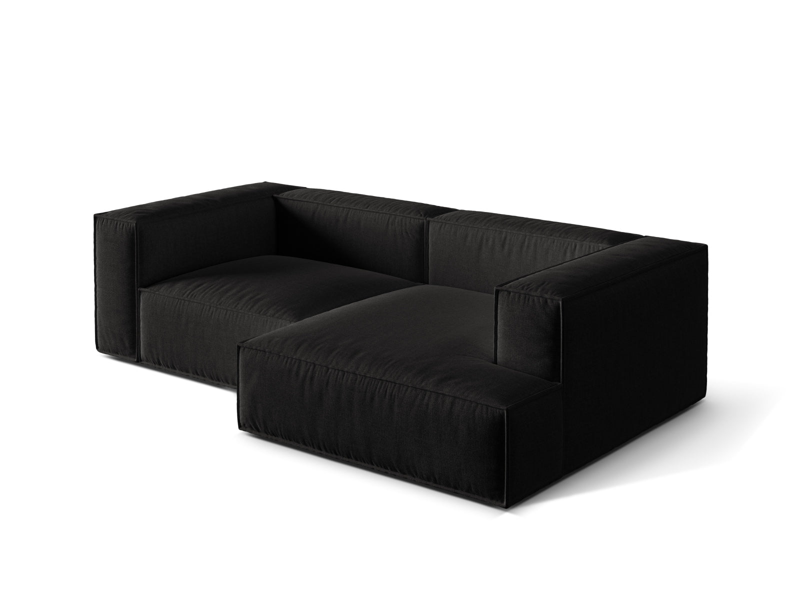 Elegantes 3-Sitzer Ecksofa rechts Nuria in klassischem Schwarz, ideal für ein modernes Wohnambiente und entspannte Stunden, von Micadoni.