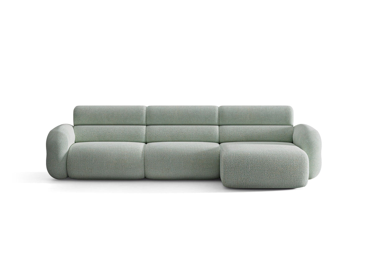 Neo Linkes Ecksofa von Micadoni in dunklem Olivgrün, L-Form mit hoher Rückenlehne, strukturiertem Baloo-Stoff und schwarzen Kunststoffbeinen.