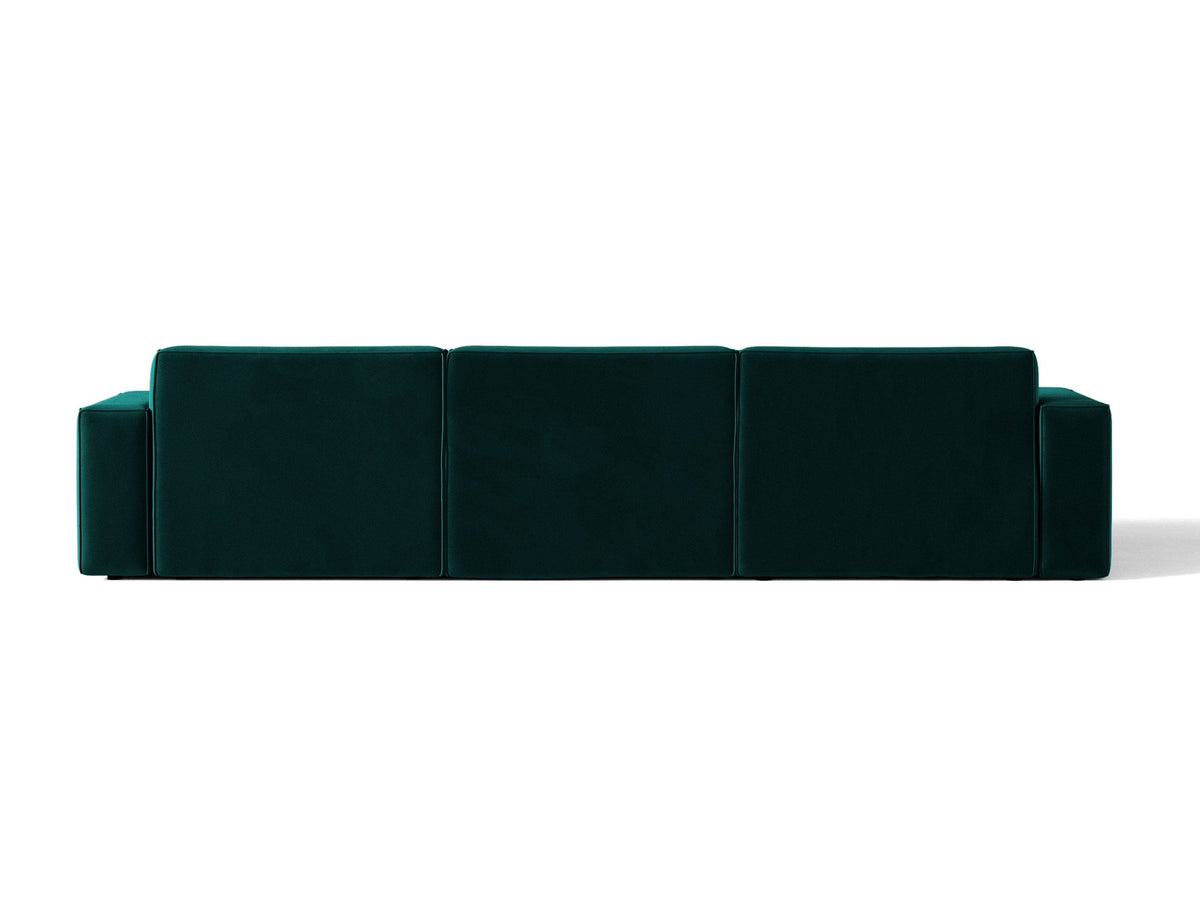 Modulares Ecksofa rechts von Micadoni in leichtem Beige, Samtstoff Venus, mit schwarzen Kunststoffbeinen und niedriger Rückenlehne.