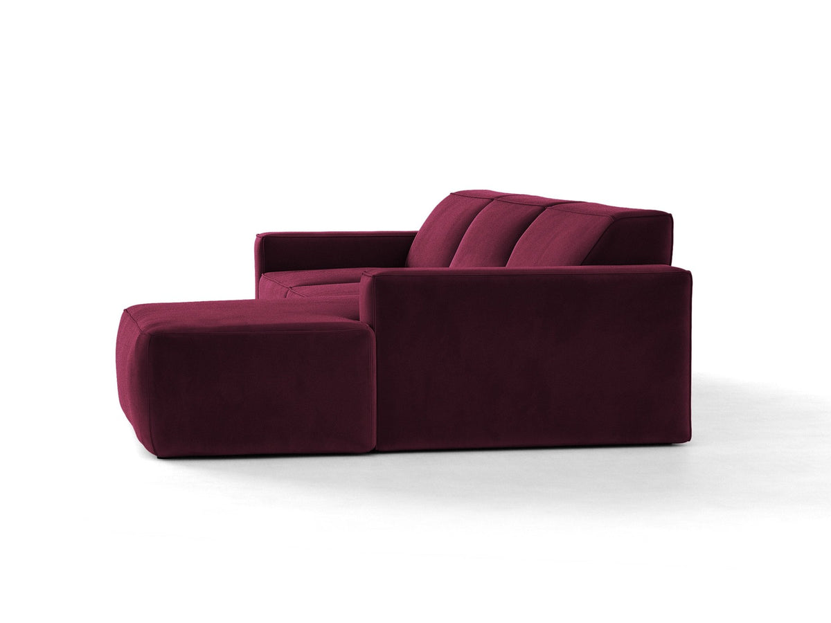 Modulares Ecksofa rechts von Micadoni in leichtem Beige, Samtstoff Venus, mit schwarzen Kunststoffbeinen und niedriger Rückenlehne.