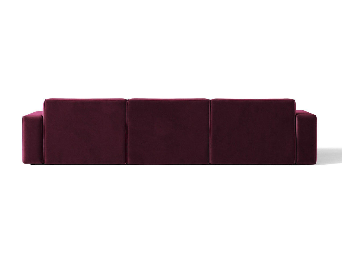 Modulares Ecksofa rechts von Micadoni in leichtem Beige, Samtstoff Venus, mit schwarzen Kunststoffbeinen und niedriger Rückenlehne.