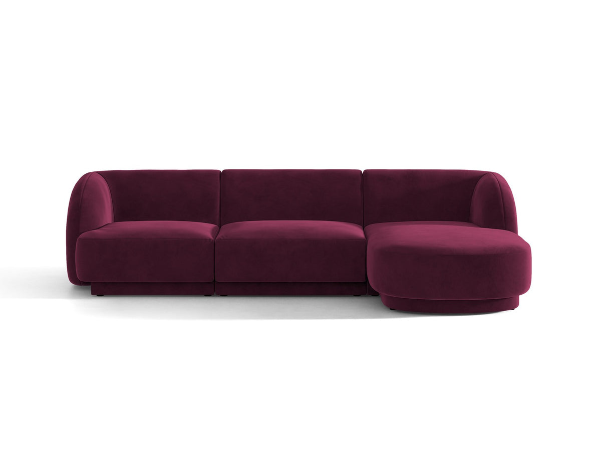 Dunkelbeiges L-Sofa Miley von Micadoni mit Bluvel-Stoffbezug, schwarzen Kunststoffbeinen und modularer Bauweise, rechts ausgerichtet.