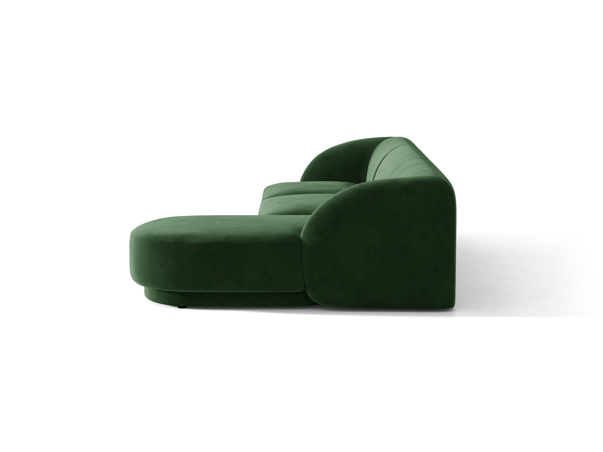 Dunkelbeiges L-Sofa Miley von Micadoni mit Bluvel-Stoffbezug, schwarzen Kunststoffbeinen und modularer Bauweise, rechts ausgerichtet.