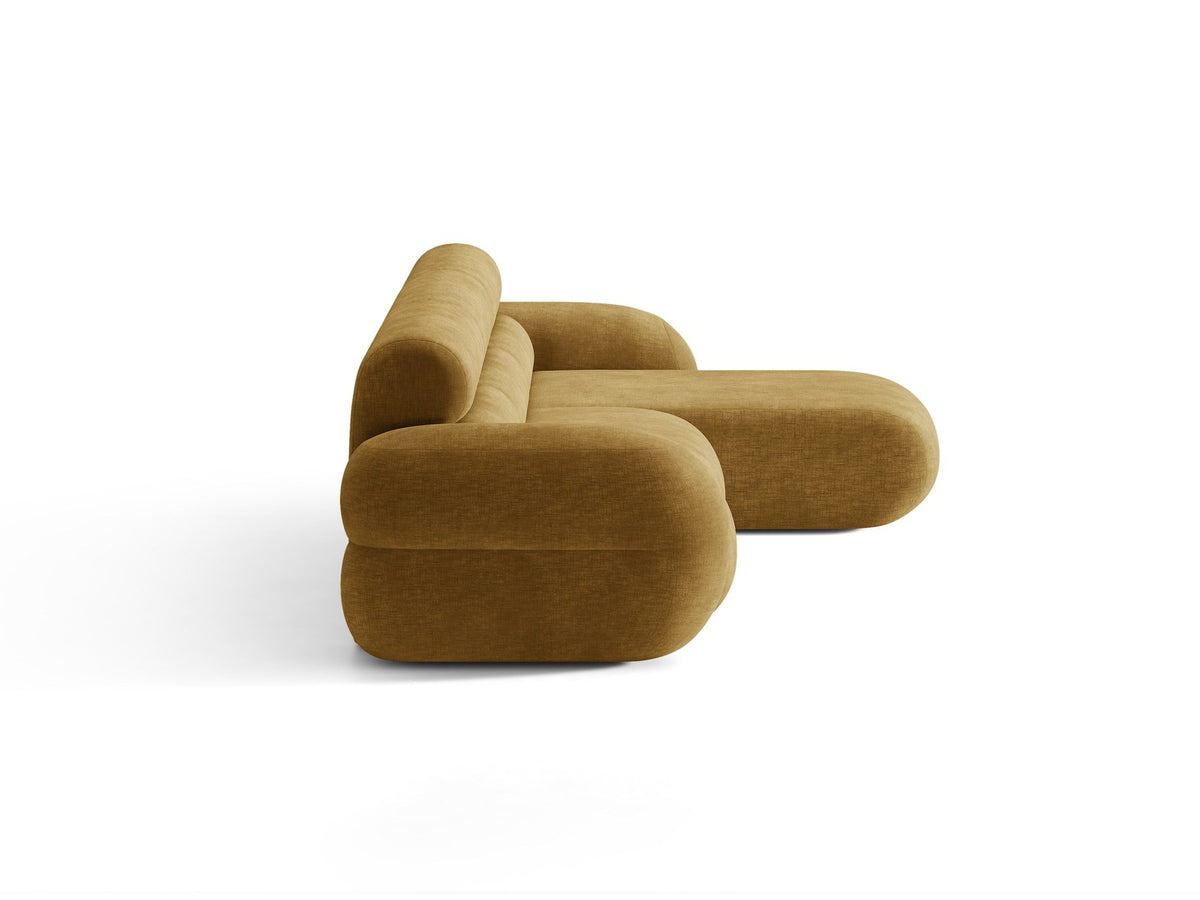 Neo Linkes Ecksofa von Micadoni in dunklem Olivgrün, L-Form mit hoher Rückenlehne, strukturiertem Baloo-Stoff und schwarzen Kunststoffbeinen.