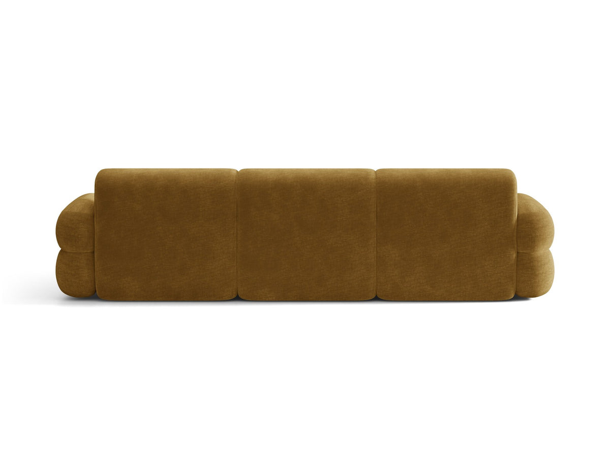 Neo Linkes Ecksofa von Micadoni in dunklem Olivgrün, L-Form mit hoher Rückenlehne, strukturiertem Baloo-Stoff und schwarzen Kunststoffbeinen.