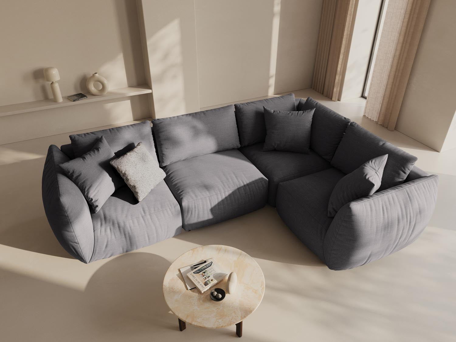 Chris Ecksofa rechts 4 Sitzer in Sand-LINS präsentiert im Onlineshop von KAQTU Design AG. Ecksofa rechts ist von Micadoni