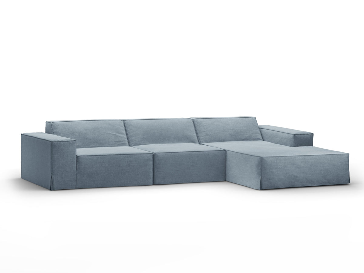 Jodie Modular Ecksofa rechts 4 Sitzer mit abnehmbaren Bezug in Muted Blue-LINS präsentiert im Onlineshop von KAQTU Design AG. L-Sofa rechts ist von Micadoni