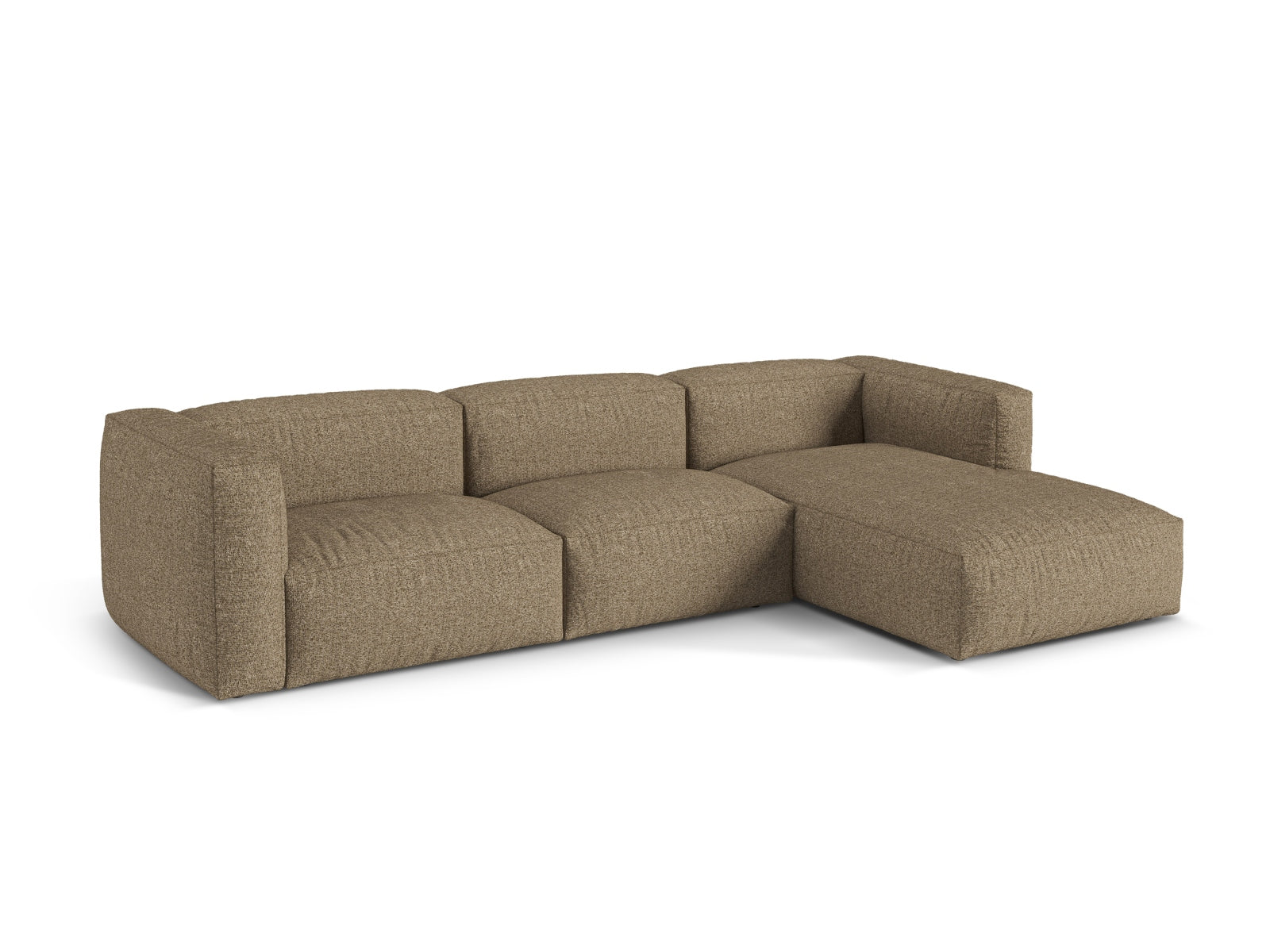 Elegantes 3-Sitzer Ecksofa rechts Martina in stilvollem Cappuccino-Ton, ideal für moderne Wohnräume und gemütliche Abende.