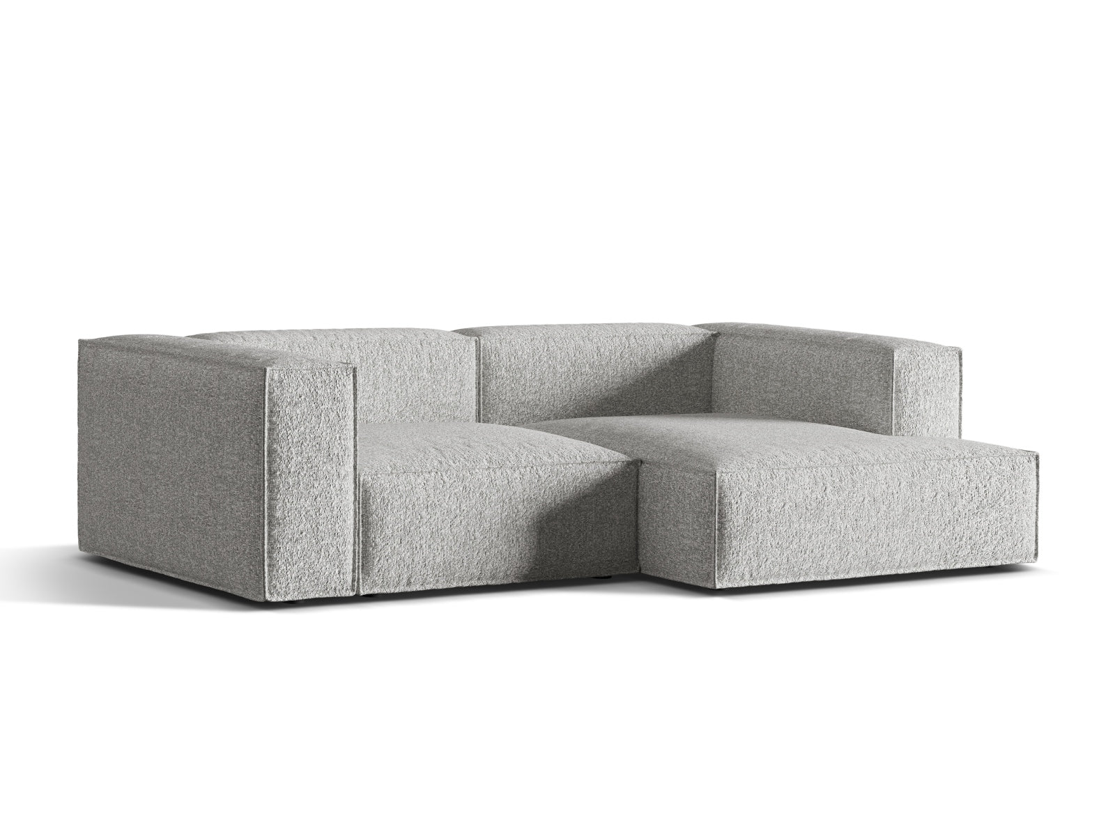 Elegantes Nuria Boucle Modular Ecksofa in Silber, 3-Sitzer, rechts, ideal für stilvolle Wohnräume, erhältlich bei KAQTU Design AG.