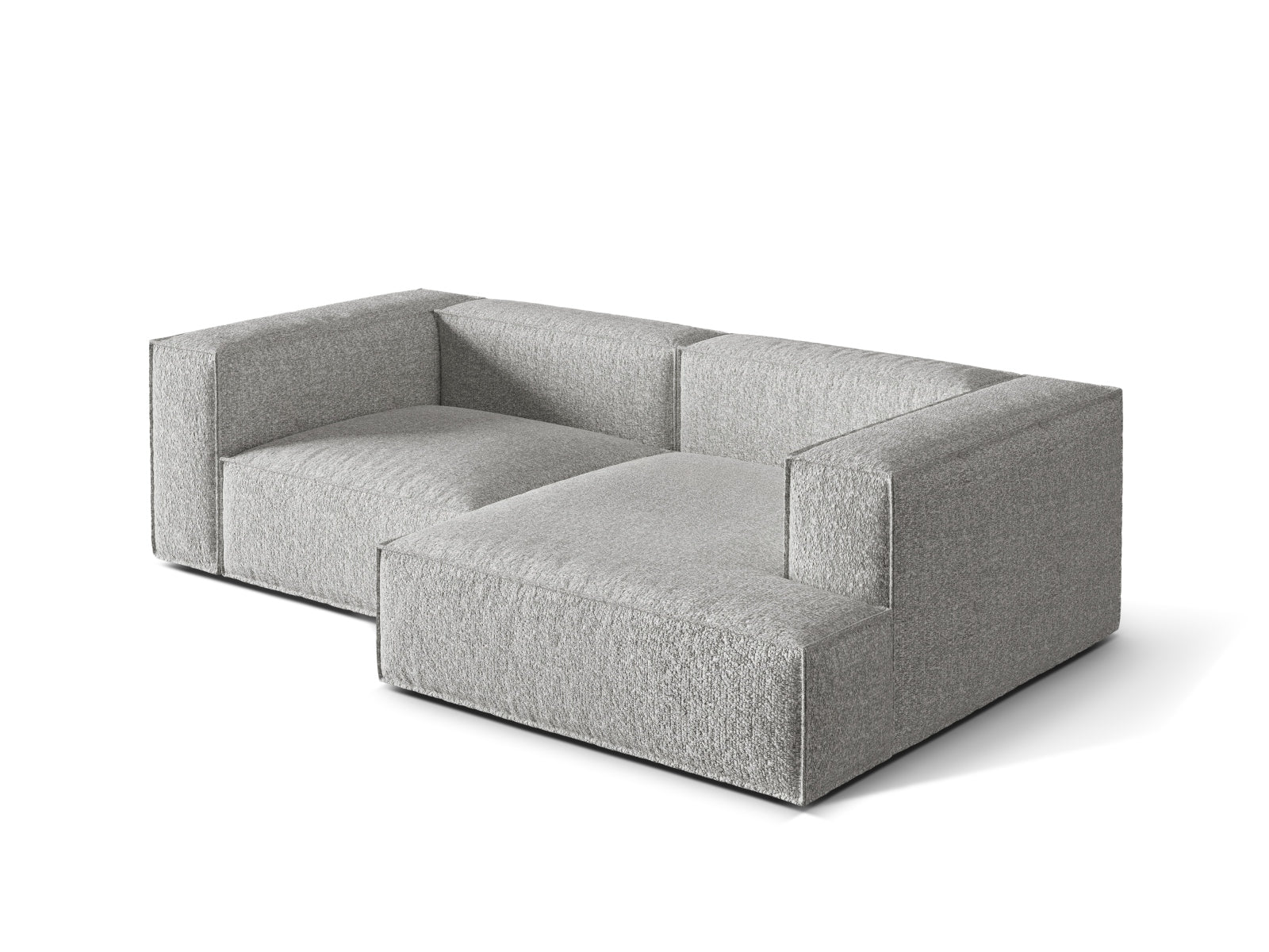 Modernes Nuria Boucle Ecksofa in Silber, 3-Sitzer, rechts, perfekt für gemütliche Wohnzimmer und stilvolle Einrichtung.