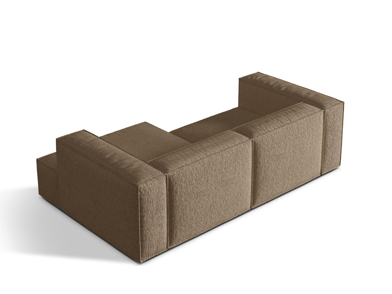 Elegantes Nuria Boucle Ecksofa rechts, 3-Sitzer in sanftem Cappuccino, ideal für moderne und einladende Wohnräume.