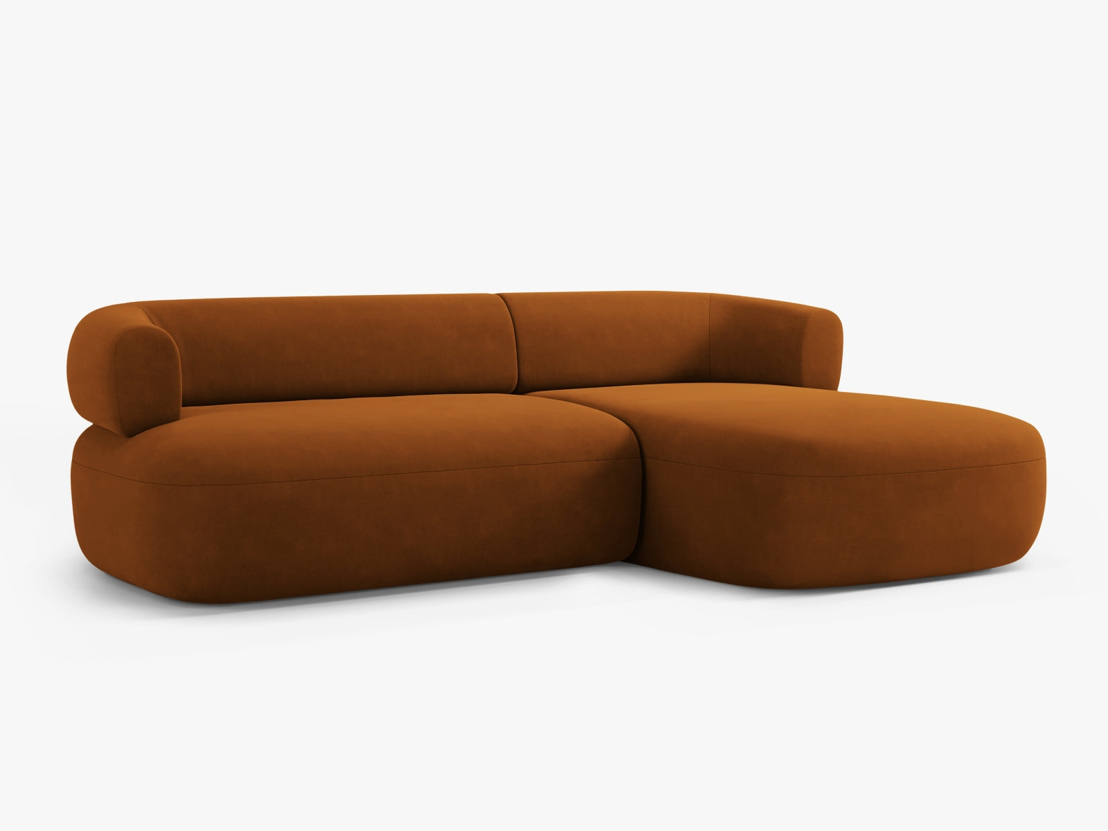 Modernes 5-Sitzer Ecksofa Jenny in warmem Terracotta, rechtsseitig, perfekt für gemütliche und stilvolle Wohnambiente von Micadoni.