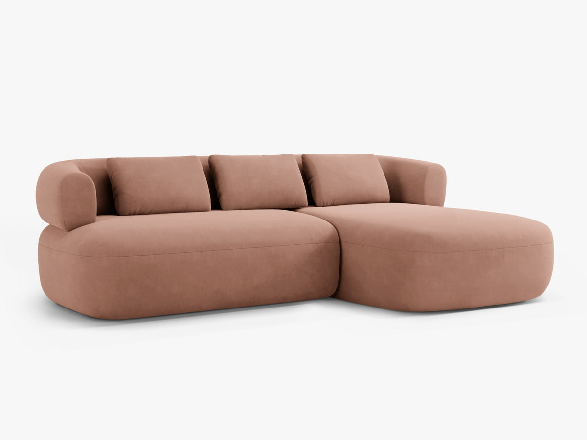 Jenny Velour Ecksofa rechts 5 Sitzer in Pink-Salvador präsentiert im Onlineshop von KAQTU Design AG. L-Sofa rechts ist von Micadoni