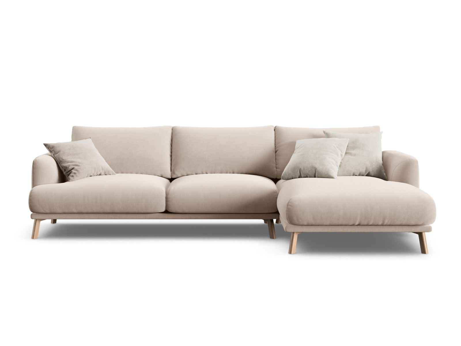 Modernes 4-Sitzer Ecksofa Naomi von Micadoni in sanftem Beige, ideal für gemütliche Stunden und geschmackvolle Wohnräume.