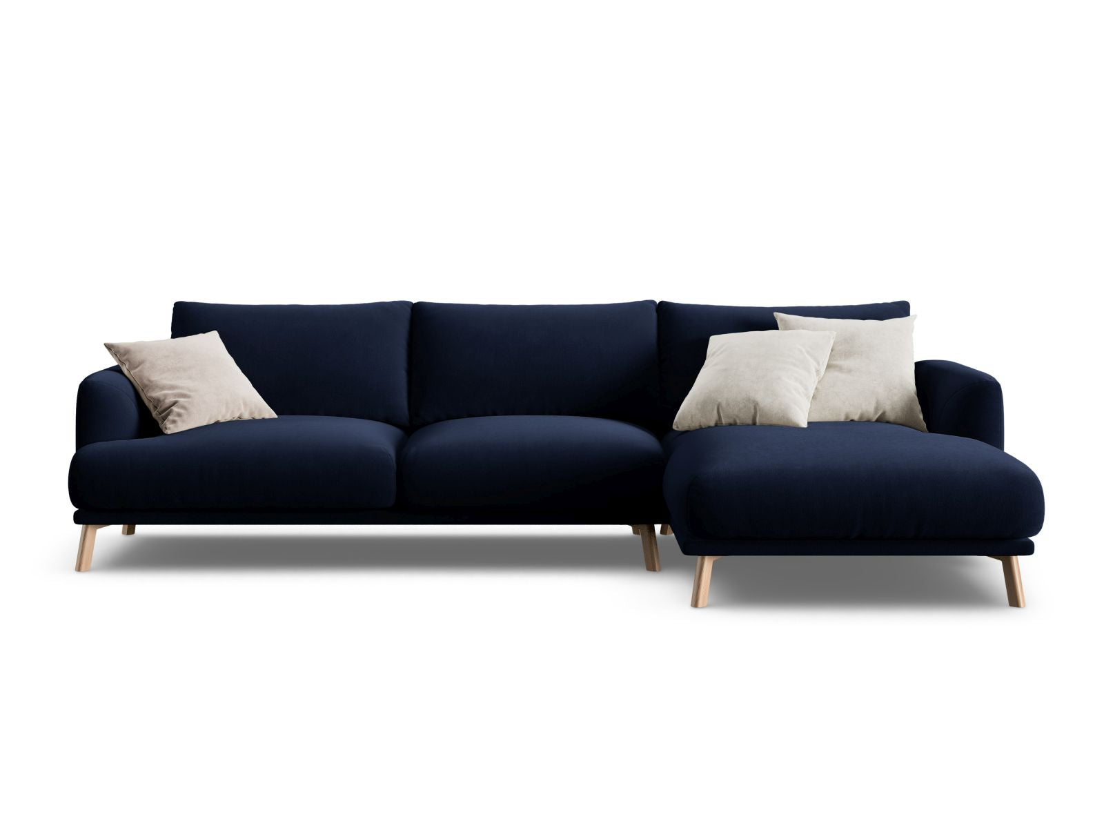 Elegantes 4-Sitzer Ecksofa rechts Naomi in Royal Blue-Salvador, ideal für stilvolle Wohnräume und entspannte Stunden mit Freunden.