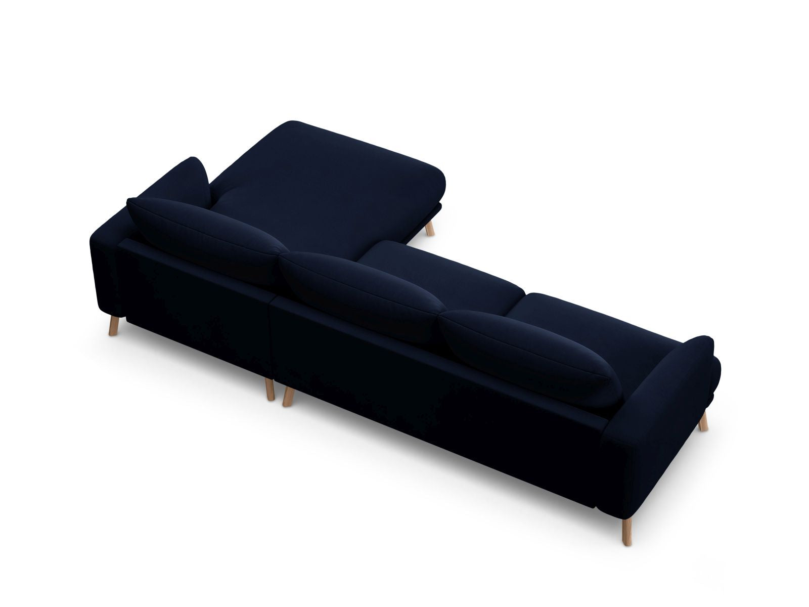 Stylisches 4-Sitzer Ecksofa rechts Naomi in Royal Blue-Salvador, perfekt für moderne Wohnzimmer und gemütliche Abende.