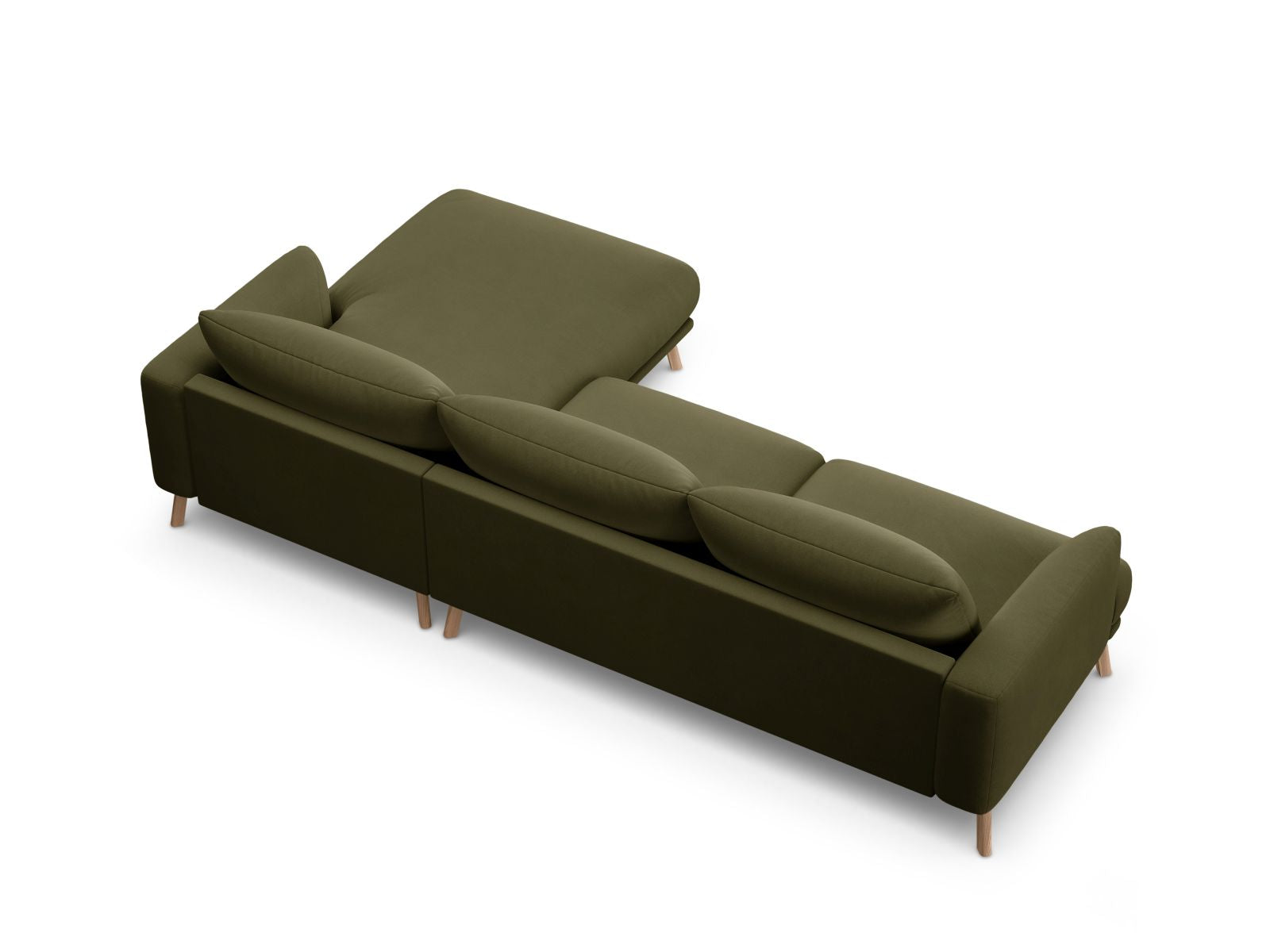 Modernes 4-Sitzer Ecksofa rechts Naomi in lebhaftem Grün, perfekt für stilvolle Wohnzimmer und gemütliche Abende mit Freunden.