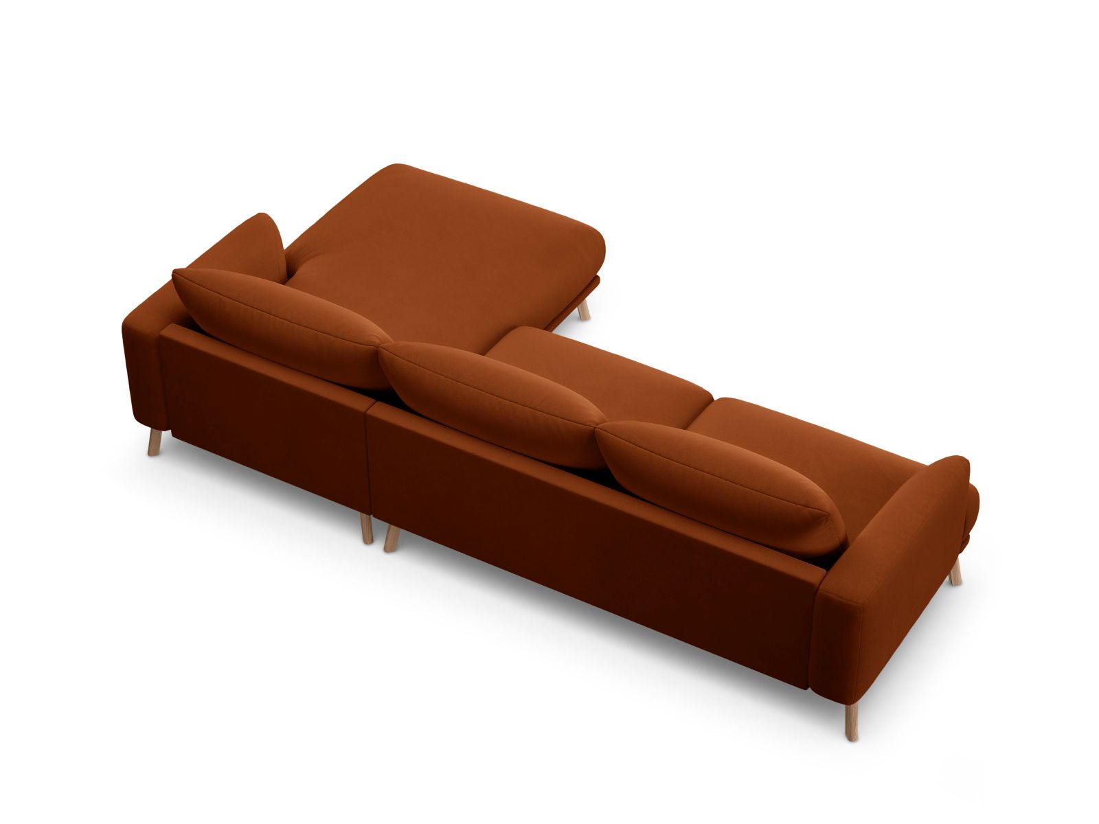 Elegantes 4-Sitzer Ecksofa rechts Naomi in warmem Terracotta, ideal für einladende und geschmackvolle Wohnräume.