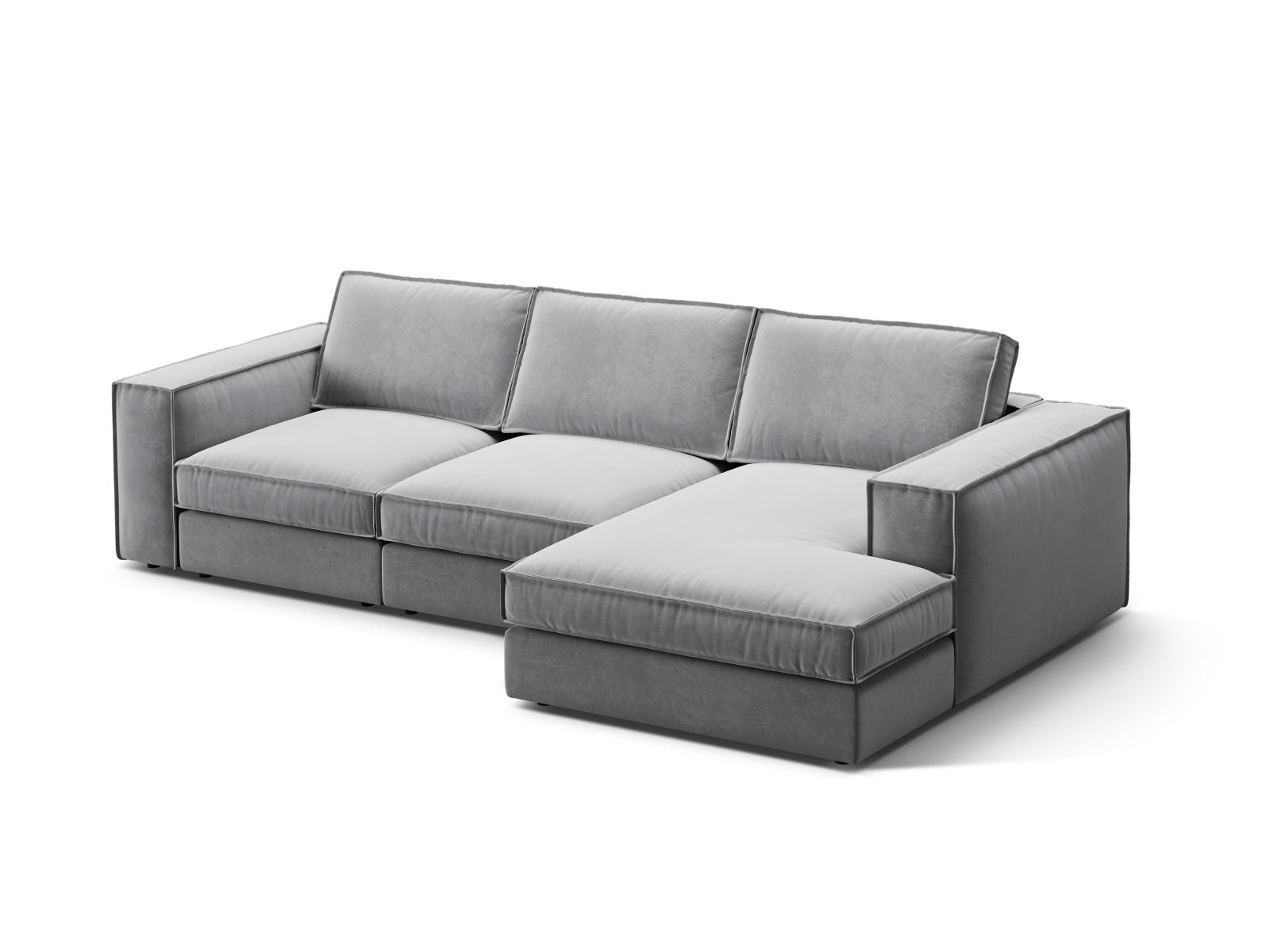 Elegantes 3-Sitzer Ecksofa Pola in Grau, modular und rechtsseitig, ideal für stilvolle Wohnräume. Hochwertige Verarbeitung von Micadoni.