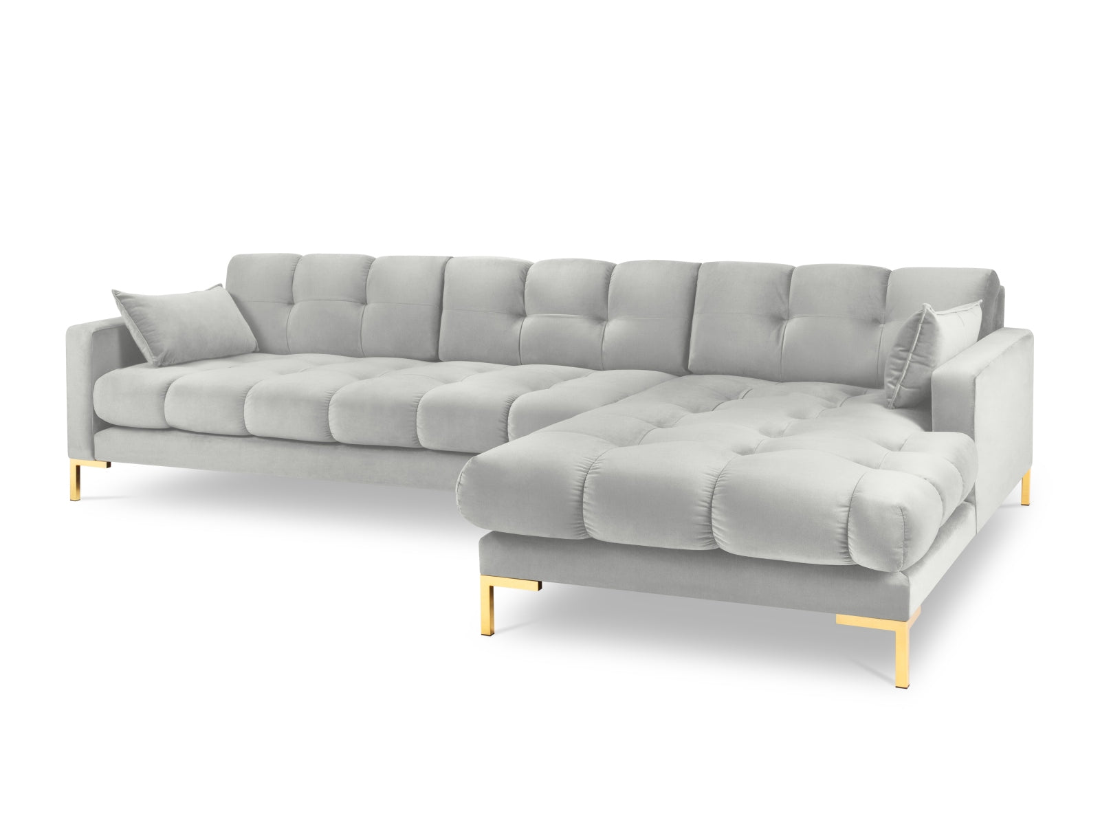 Mamaia Velour Ecksofa rechts 5 Sitzer in Silver/Gold präsentiert im Onlineshop von KAQTU Design AG. Ecksofa rechts ist von Micadoni